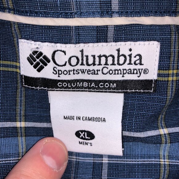 Columbia Shirt Mens XL Blue Tartan Plaid Short Sleeve Button Up Hiking Outdoor - Picture 5 of 11